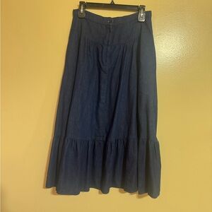 Vintage Gunne Sax Blue Indigo Midi A-Line Skirt with Ruffled Hem
